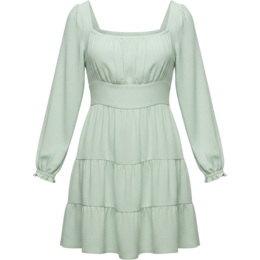 Altar'd State White Square Neck Tiered Mini Dress Long Sleeve Smocked Back Small